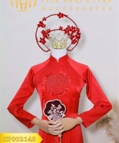 Mấn Khung Kim Loại Áo Dài Cô Dâu Màu Đỏ - Mấn Khung Viền Ngọc Trai Đính Hoa Sáp Đỏ