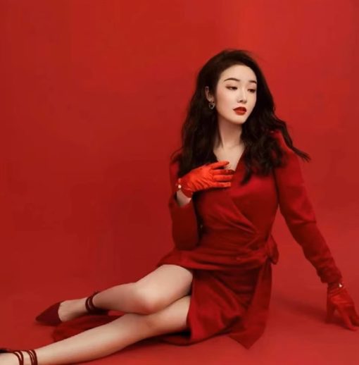 Găng Tay Phi Đỏ Đô - đỏ đô nơ đính 1 hạt trai - Hình ảnh 2