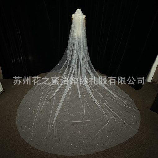 Voan Dài 1 Lớp Có Cài Đính Đá Và Ngọc Trai, Kích Thước 300cm, Voan Cài Tóc Cô Dâu Màu Trắng -