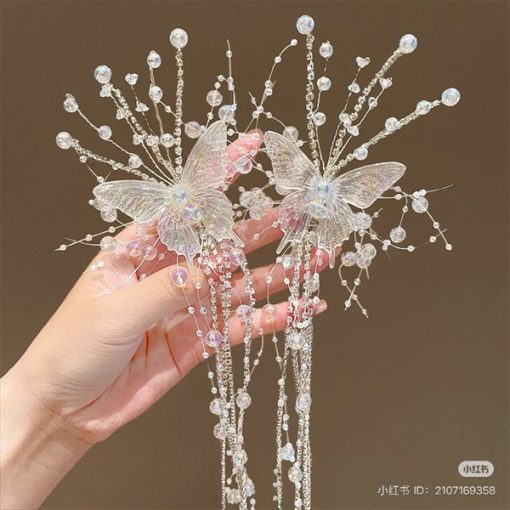 Set Cài Hồ Điệp Mix Tua Rua Pha Lê Đa Sắc -