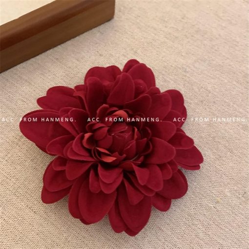 Kẹp Hoa Cài Tóc - Hoa Mẫu Đơn Cánh Nhọn Đỏ Nhung