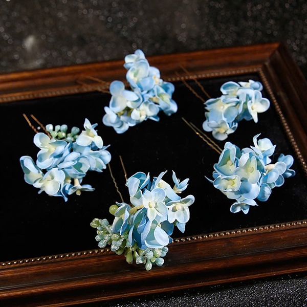 Set 5 Món Trâm Hoa Lụa - Xanh