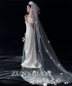 VOAN TRẮNG DÀI 2 TẦNG MIX BỜM HOA ĐÍNH HOA RƠI 35CM 300CM PHỤ KIỆN CÔ DÂU PHỤ KIỆN CHỤP HÌNH -