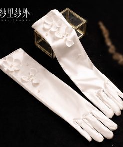 Găng Tay Phi Trắng Đính Hoa 40cm -