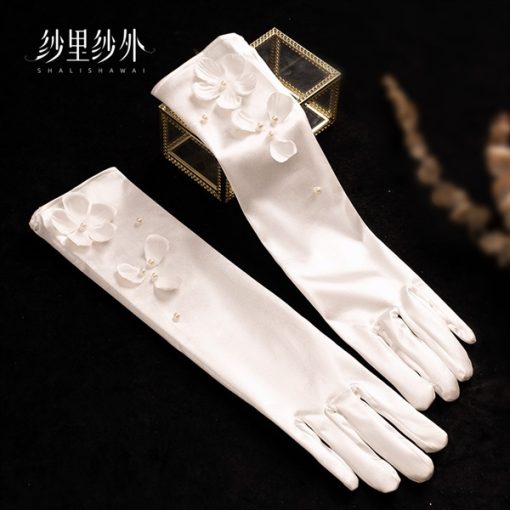 Găng Tay Phi Trắng Đính Hoa 40cm -