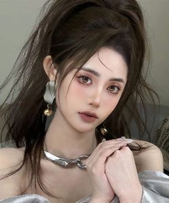 Vòng Cổ Bạc - Đá Phụ Kiện Concept Phụ Kiện Chụp Hình - Vòng Cổ Bạc Khóa Tròn Dày Ba Chiều Kim Loại