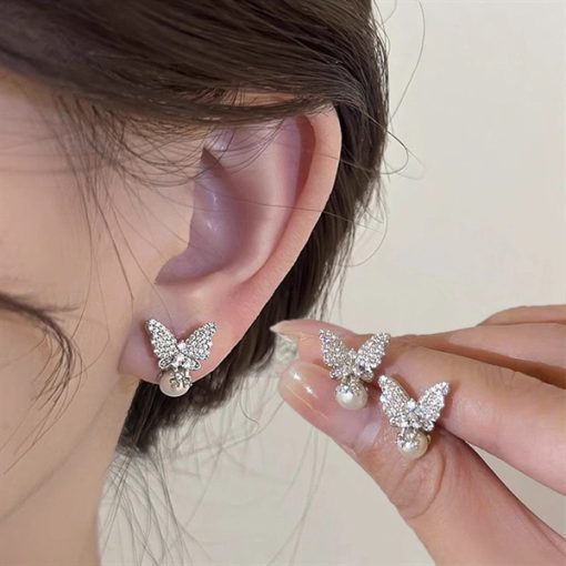 Bông Tai Đá Mix Hạt Trai Phụ Kiện Cưới - 18 - Hình ảnh 3