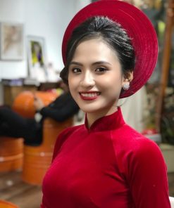 Khăn Đóng Áo Dài Cô Dâu - Đỏ Đô Nhung 20 Vòng