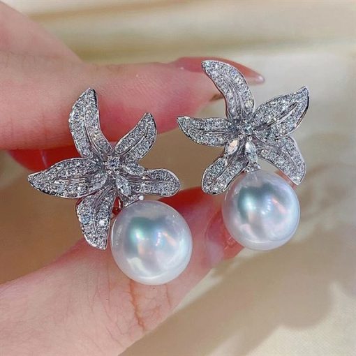 Bông Tai Đá Mix Hạt Trai Phụ Kiện Cưới - 17