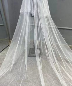 VOAN DÀI VIỀN KẾT ĐÁ HẠT TRAI 2 LỚP 80CMx400CM VOAN LÚP CÔ DÂU MÀU TRẮNG -