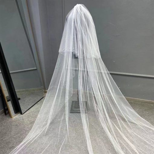 VOAN DÀI VIỀN KẾT ĐÁ HẠT TRAI 2 LỚP 80CMx400CM VOAN LÚP CÔ DÂU MÀU TRẮNG - - Hình ảnh 4