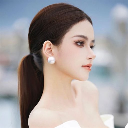 Bông Tai Ngọc Trai, Bông Tai Cô Dâu Đính Ngọc, Phụ Kiện Cưới Cô Dâu - Nửa Hạt Lớn