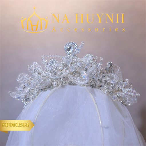 VƯƠNG MIỆN LÁ ĐÍNH ĐÁ KẾT HỢP REN PHALE -