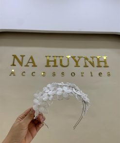 Băng Đô Cô Dâu Cài Hoa Nhẹ Nhàng, Bờm Hoa Cài Tóc - Hoa Trắng Ren 2 Tầng