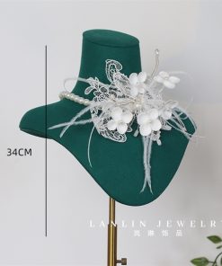 Vòng Cổ Đính Hoa Dành Cho Cô Dâu, Choker Hoa, Phụ Kiện Cưới - Dây Ngọc Đính Hoa Vải Mix Lông Vũ