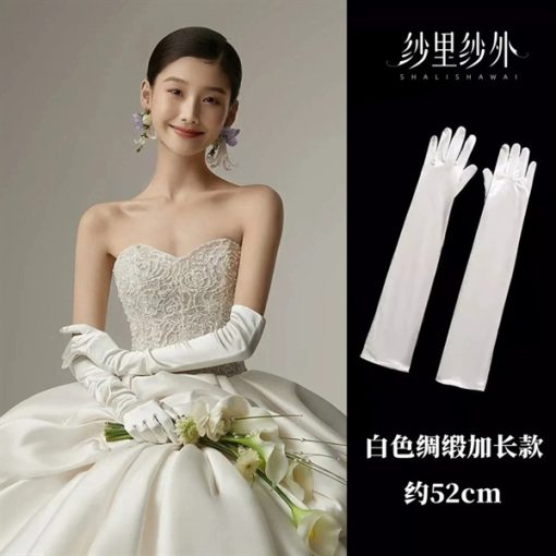 Găng Tay Phi Bóng Satin Trơn - Dài Trắng - Hình ảnh 3