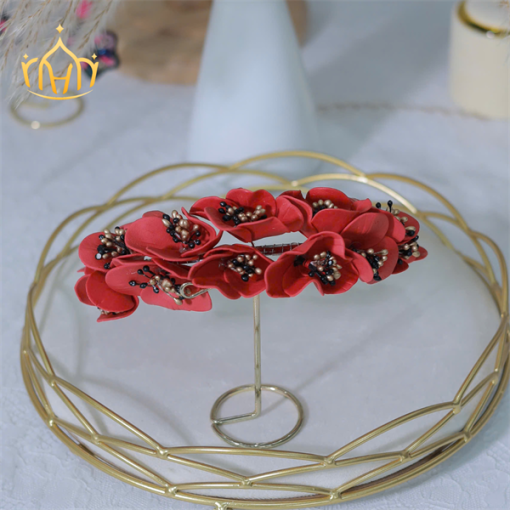 Băng Đô Cô Dâu Cài Hoa Nhẹ Nhàng, Bờm Hoa Cài Tóc - Đỏ - Hình ảnh 2