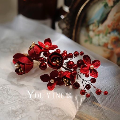 Set 3 Món Kẹp Hoa Kèm Bông Tai - Đỏ - Hình ảnh 6