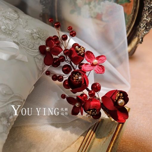 Set 3 Món Kẹp Hoa Kèm Bông Tai - Đỏ - Hình ảnh 8