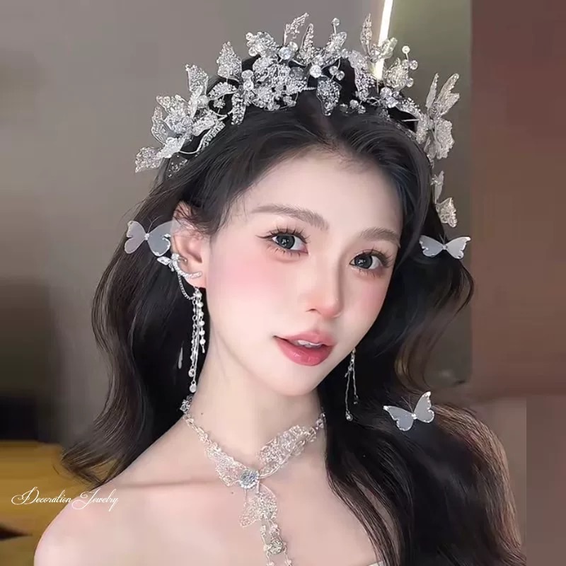 Băng Đô Đá Phụ Kiện Cài Tóc Cô Dâu - Hồ Điệp Pha Lê - Hình ảnh 5