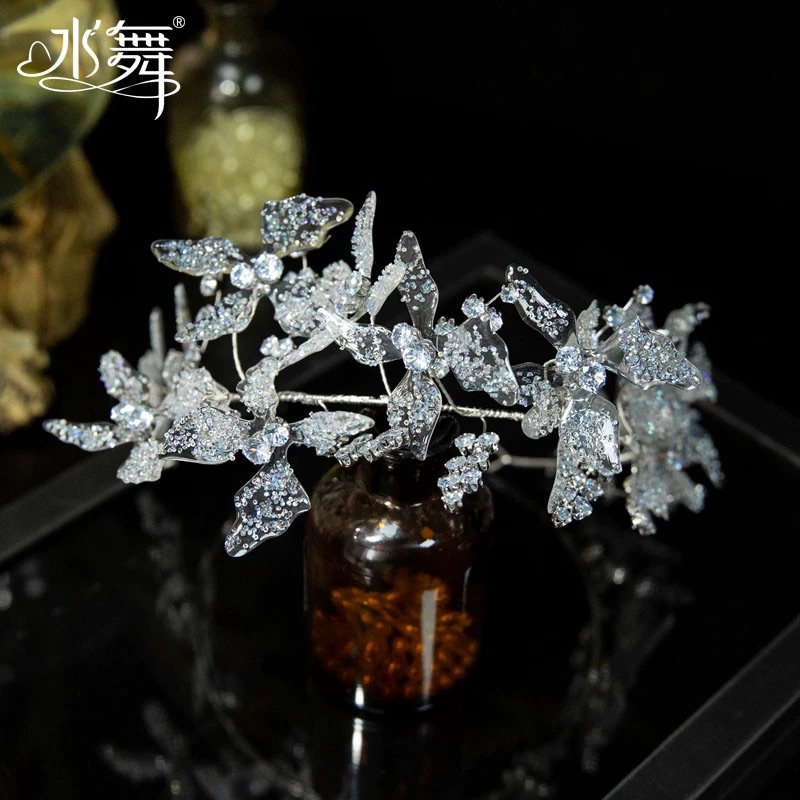 Băng Đô Đá Phụ Kiện Cài Tóc Cô Dâu - Hồ Điệp Pha Lê - Hình ảnh 4