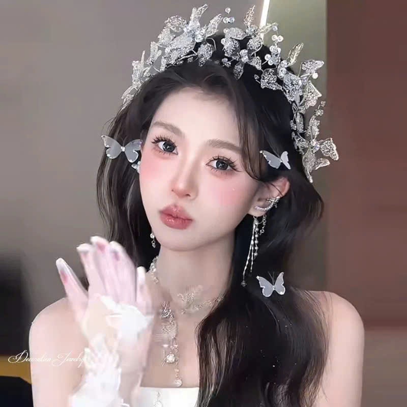 Băng Đô Đá Phụ Kiện Cài Tóc Cô Dâu - Hồ Điệp Pha Lê - Hình ảnh 7