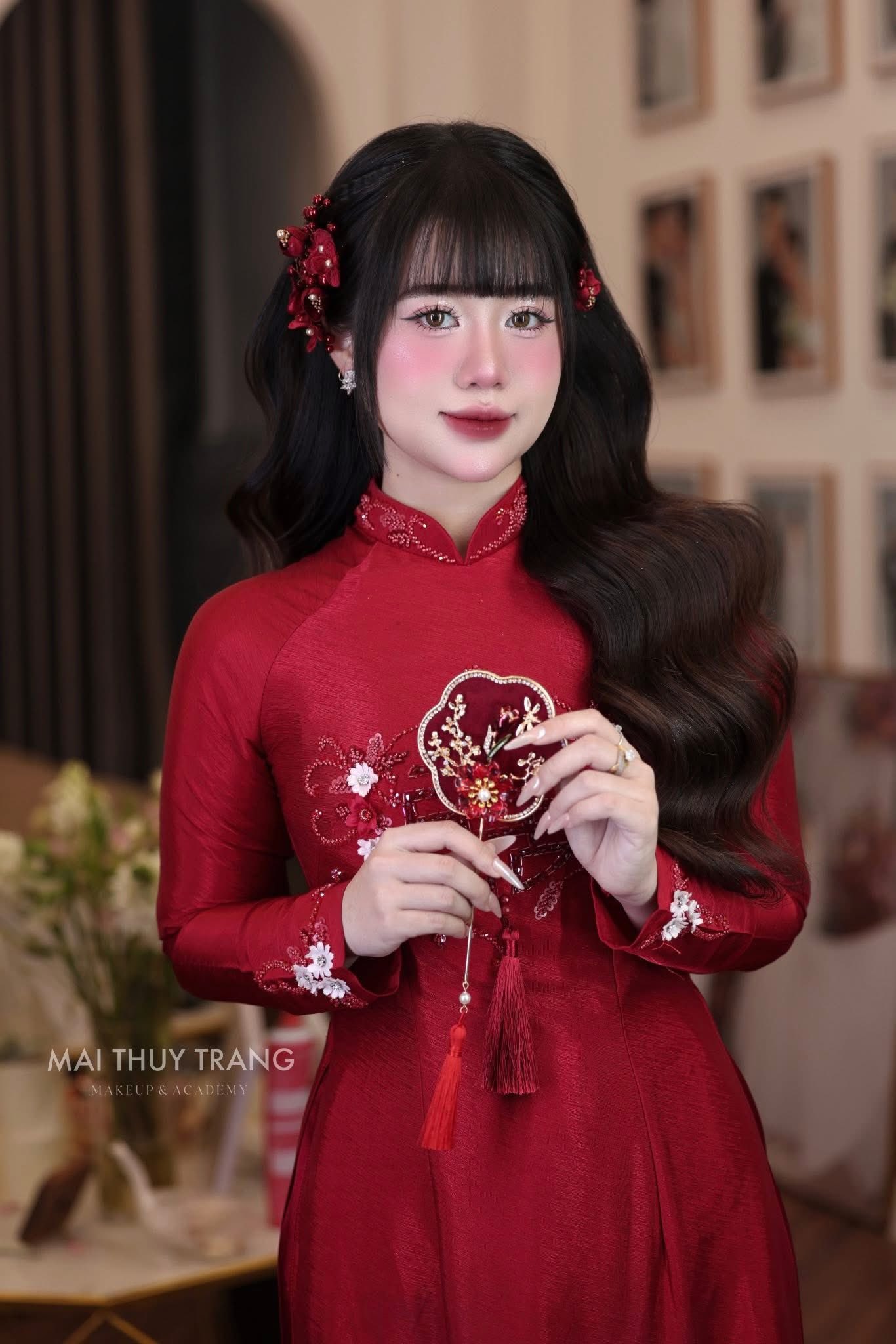 Set 3 Món Kẹp Hoa Kèm Bông Tai - Đỏ - Hình ảnh 10