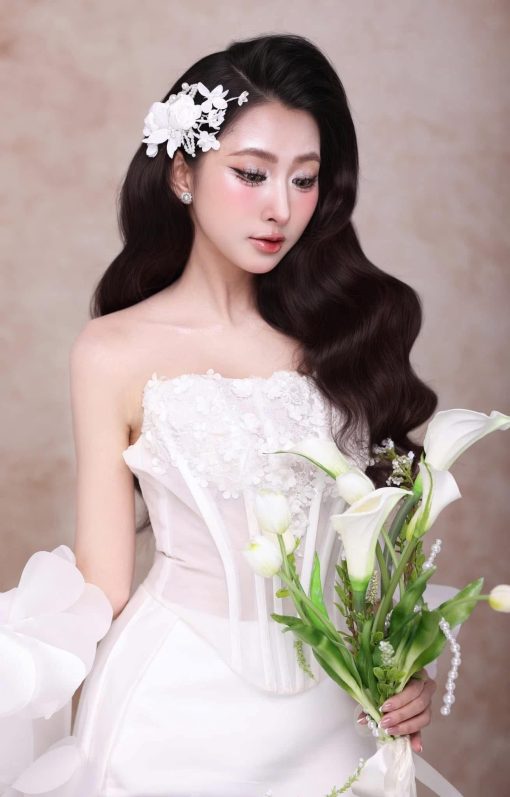 Set 2 Kẹp Hoa Trắng Mix Lá Ngọc Trai - - Hình ảnh 6