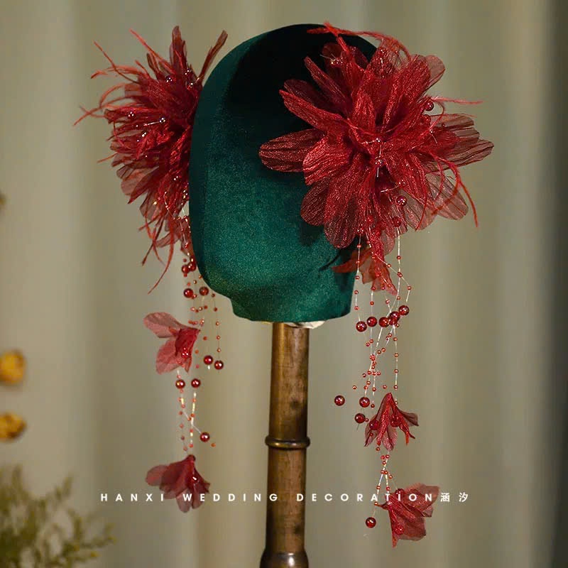 Set Hoa Voan Tua Rua Mix Pha Lê - Đỏ - Hình ảnh 2