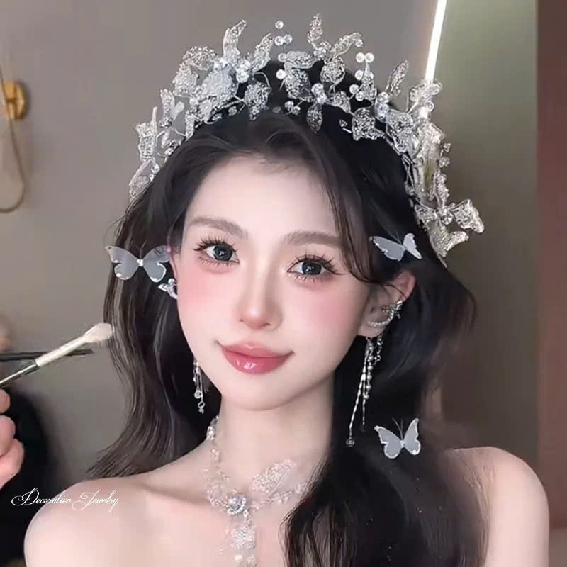 Băng Đô Đá Phụ Kiện Cài Tóc Cô Dâu - Hồ Điệp Pha Lê - Hình ảnh 8