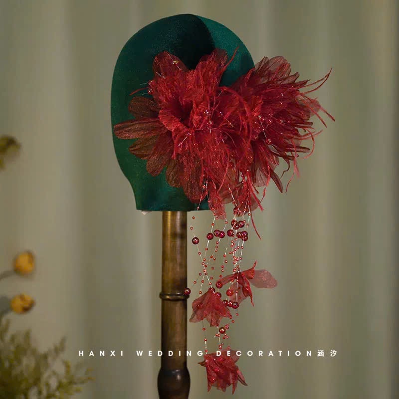 Set Hoa Voan Tua Rua Mix Pha Lê - Đỏ - Hình ảnh 3