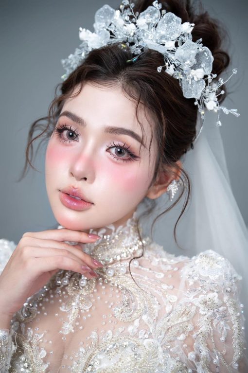 Băng Đô Cô Dâu Cài Hoa Nhẹ Nhàng, Bờm Hoa Cài Tóc - Hoa Nhũ - Hình ảnh 3