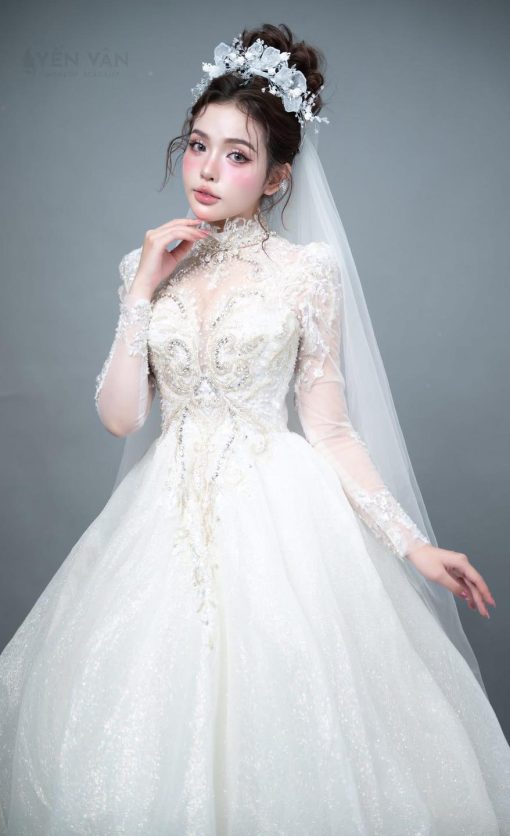 Băng Đô Cô Dâu Cài Hoa Nhẹ Nhàng, Bờm Hoa Cài Tóc - Hoa Nhũ - Hình ảnh 2