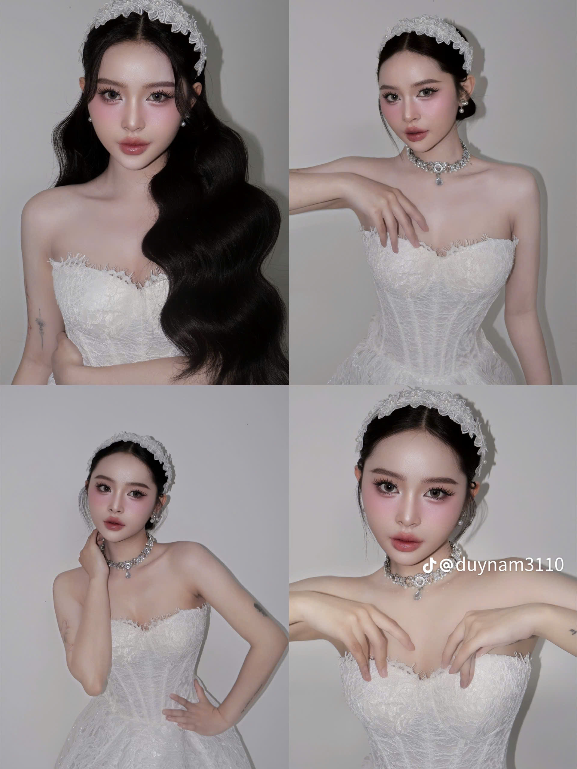 Băng Đô Cô Dâu Cài Hoa Nhẹ Nhàng, Bờm Hoa Cài Tóc - Hoa Trắng Ren 2 Tầng - Hình ảnh 3