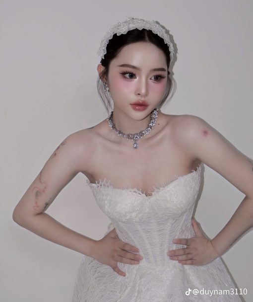 Băng Đô Cô Dâu Cài Hoa Nhẹ Nhàng, Bờm Hoa Cài Tóc - Hoa Trắng Ren 2 Tầng - Hình ảnh 2