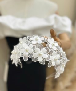 Băng Đô Cô Dâu Cài Hoa Nhẹ Nhàng, Bờm Hoa Cài Tóc - Hoa Trắng Ren 2 Tầng