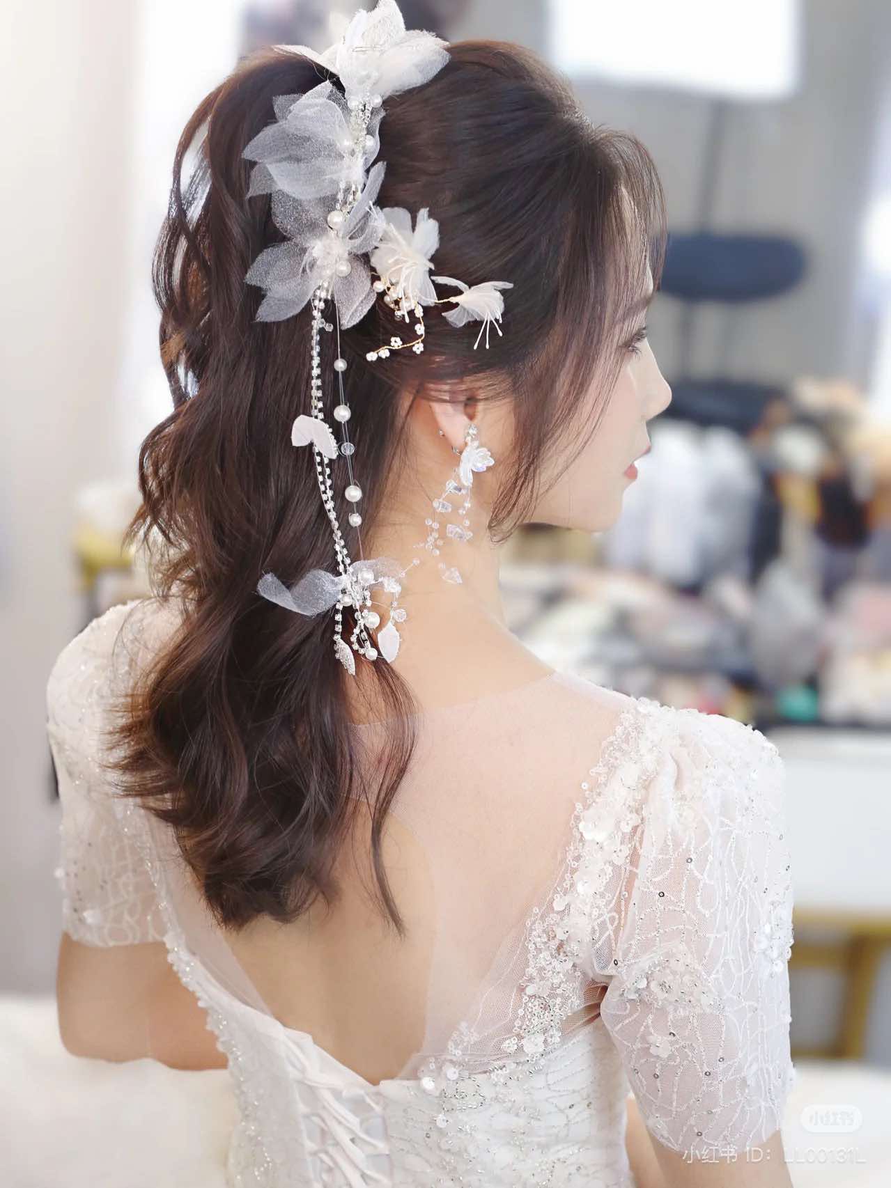 Băng Đô Cô Dâu Cài Hoa Nhẹ Nhàng, Bờm Hoa Cài Tóc - Hoa Voan - Hình ảnh 4