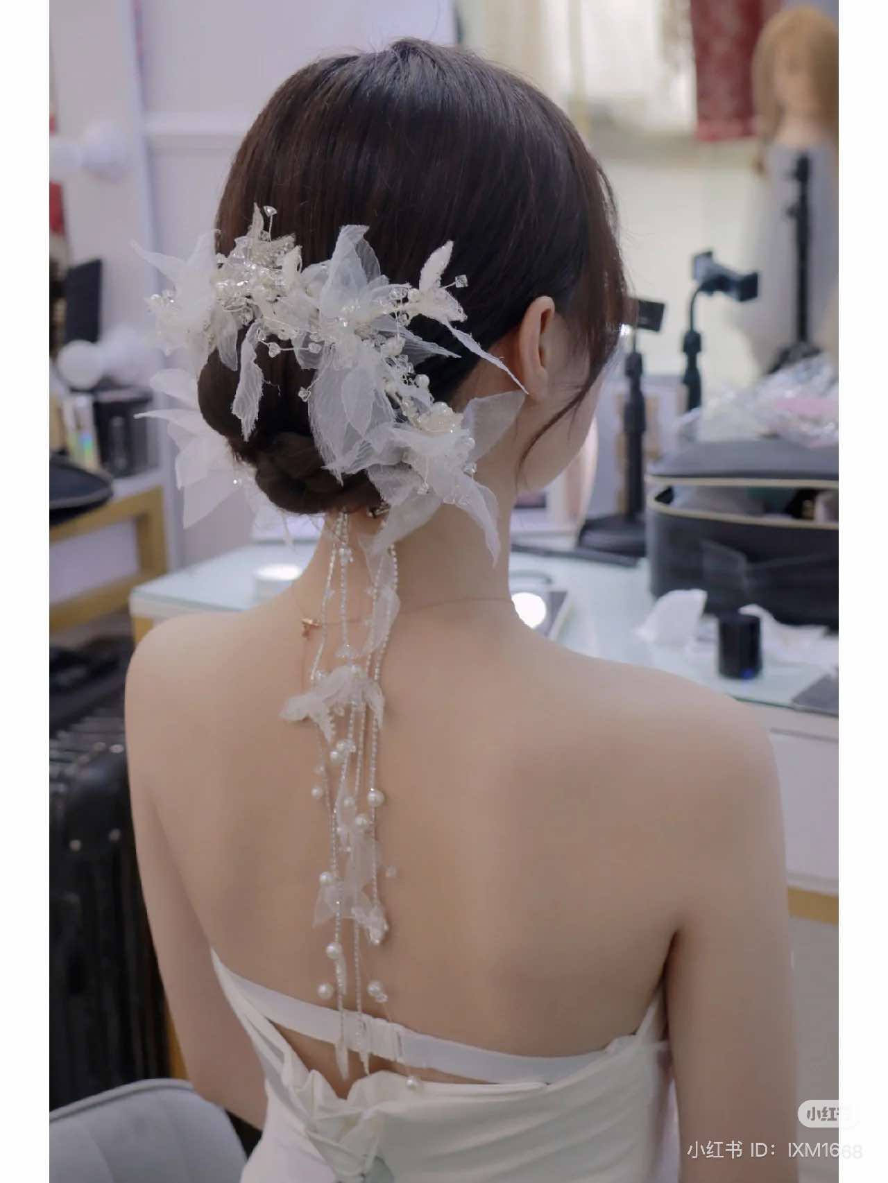 Băng Đô Cô Dâu Cài Hoa Nhẹ Nhàng, Bờm Hoa Cài Tóc - Hoa Voan - Hình ảnh 6