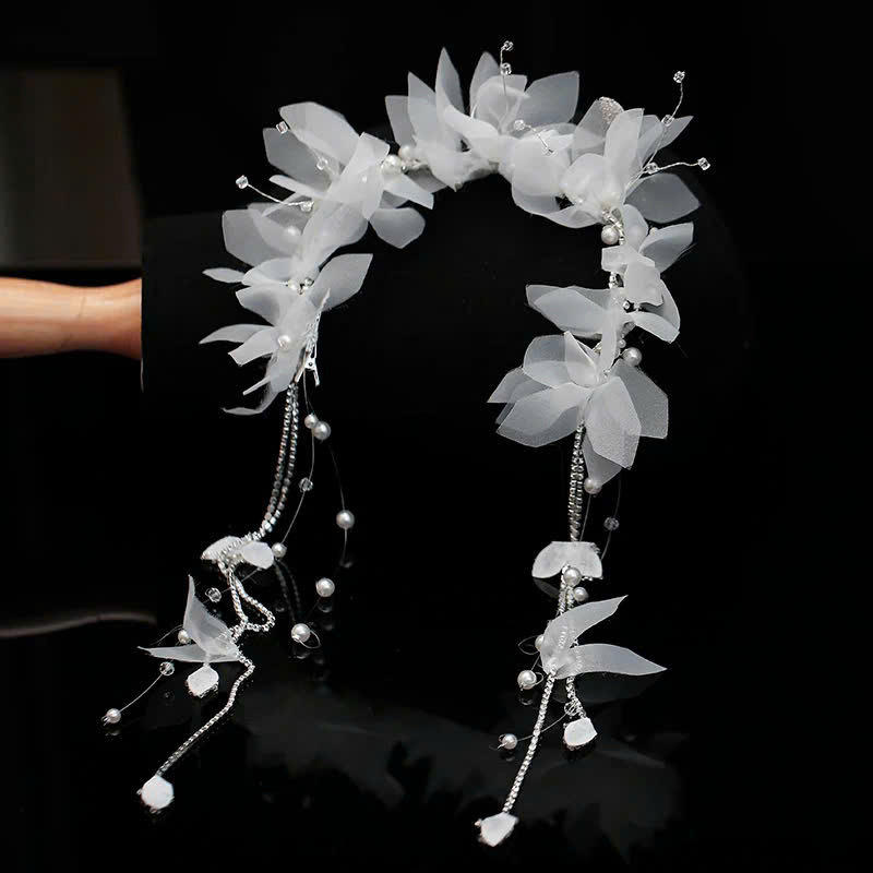 Băng Đô Cô Dâu Cài Hoa Nhẹ Nhàng, Bờm Hoa Cài Tóc - Hoa Voan