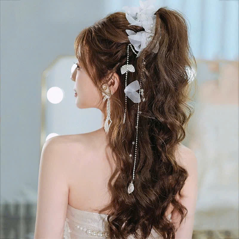 Băng Đô Cô Dâu Cài Hoa Nhẹ Nhàng, Bờm Hoa Cài Tóc - Hoa Voan - Hình ảnh 8