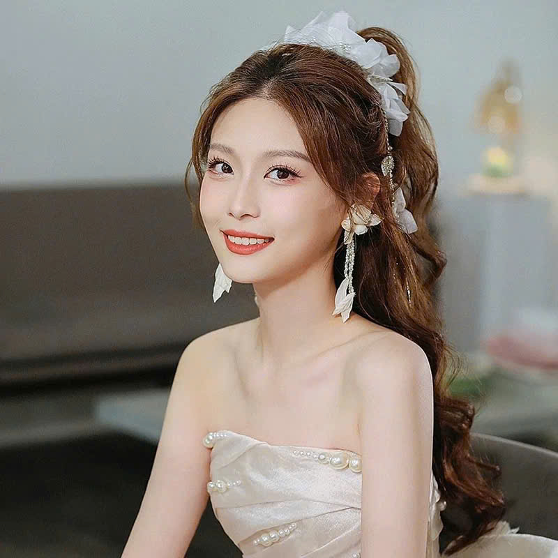 Băng Đô Cô Dâu Cài Hoa Nhẹ Nhàng, Bờm Hoa Cài Tóc - Hoa Voan - Hình ảnh 10
