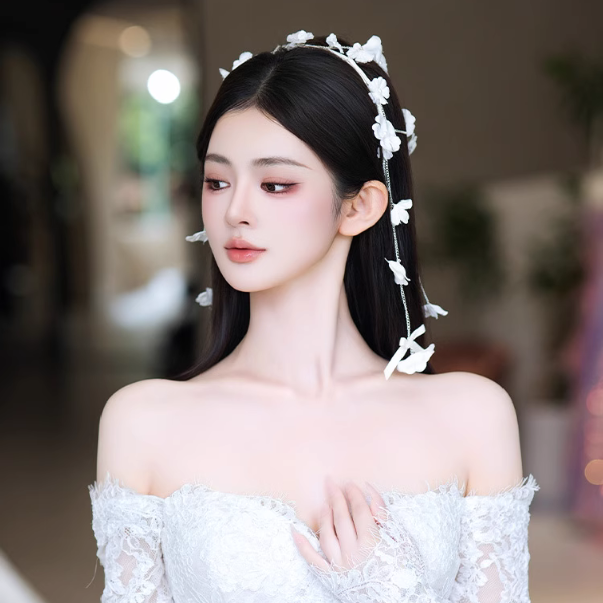 Băng Đô Trùm Đính Hoa Nhí Tua Rua - Hình ảnh 3