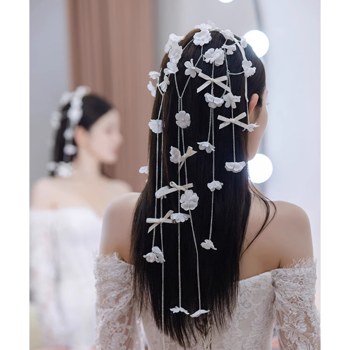 Băng Đô Trùm Đính Hoa Nhí Tua Rua - Hình ảnh 4