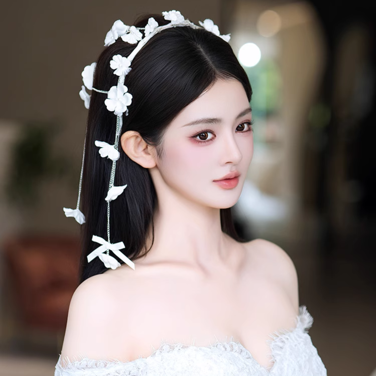 Băng Đô Trùm Đính Hoa Nhí Tua Rua - Hình ảnh 5