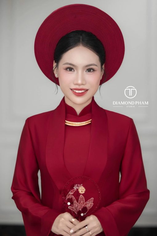 Khăn Đóng Áo Dài Cô Dâu - Đỏ Tươi Truyền Thống 35 Vòng - Hình ảnh 6