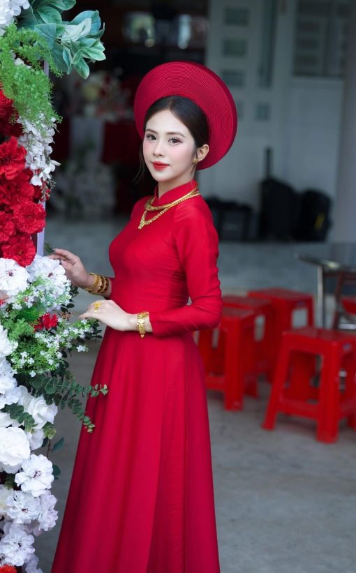 Khăn Đóng Áo Dài Cô Dâu - Đỏ Tươi Truyền Thống 35 Vòng - Hình ảnh 7