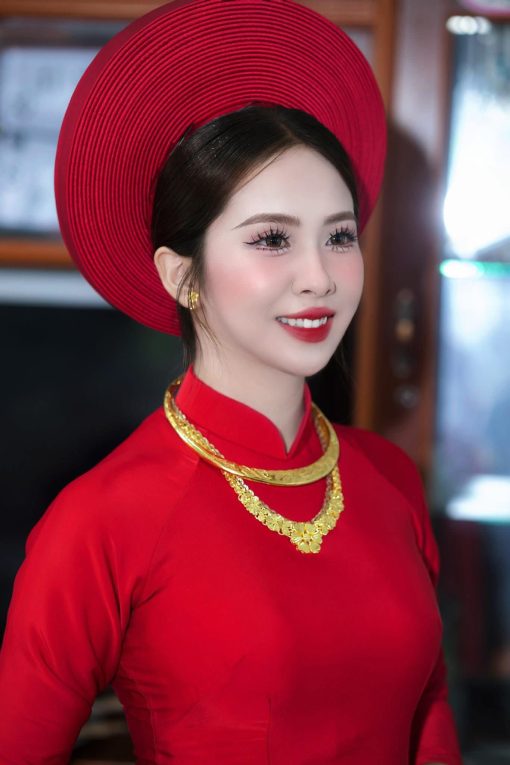 Khăn Đóng Áo Dài Cô Dâu - Đỏ Tươi Truyền Thống 35 Vòng - Hình ảnh 8