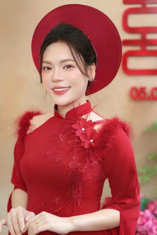 Khăn Đóng Áo Dài Cô Dâu - Đỏ Tươi Truyền Thống 35 Vòng - Hình ảnh 11