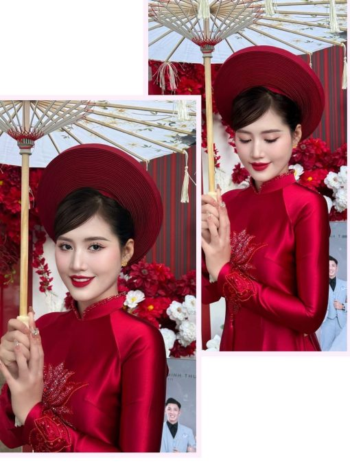 Khăn Đóng Áo Dài Cô Dâu - Đỏ Tươi Truyền Thống 35 Vòng - Hình ảnh 12