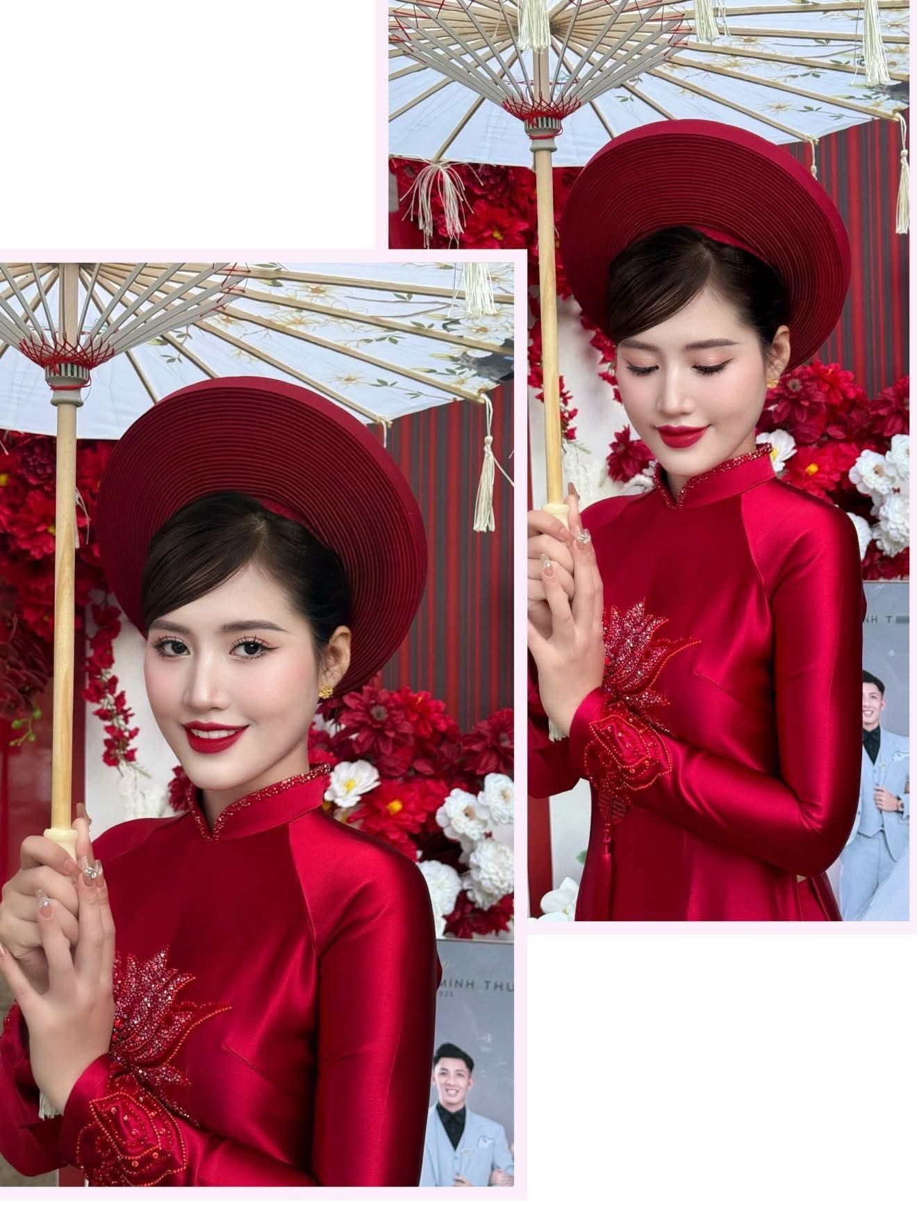 Khăn Đóng Áo Dài Cô Dâu - Đỏ Tươi Truyền Thống 35 Vòng - Hình ảnh 12